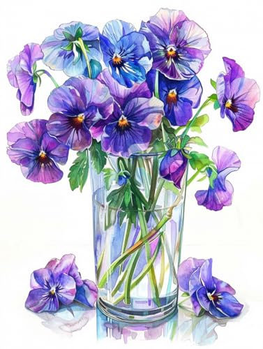 MAFANG 5D Diamant Painting Stiefmütterchen Blumen In Vase Diamant Kunst Kristalle Strass Stickerei Bilder，Diy Kunsthandwerk Zubehör Für Anfänger Wanddekoration 40x50cm