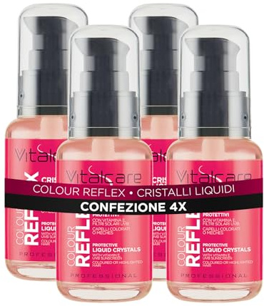 Vitalcare | Colour Reflex - Cristalli Liquidi Protettivi per Capelli Colorati, con Meches o Trattati, con Vitamina E e Filtri Solari UVB, per Capelli più Forti, Vellutati e Brillanti, 4 x 50 ml