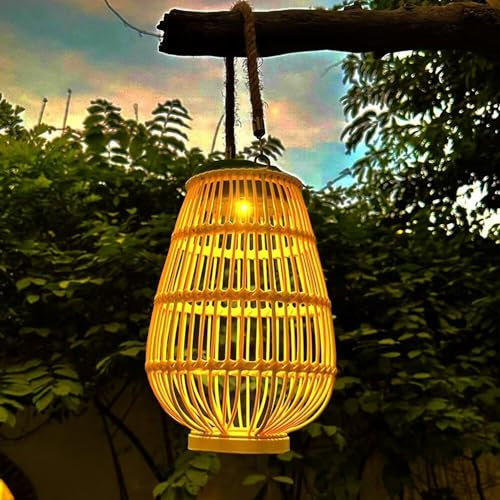Outdoor Solar Laterne Solar Rattan Weben Hängende Solarleuchten Rattan Laterne Licht Garten Landschaft Tragbare Lampe für Dekoration Garten Weg Terrasse