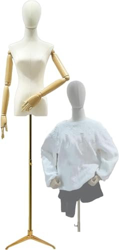 VNNHGB Weiblicher Torsokörper Einer Schaufensterpuppe, Schaufensterpuppe mit halbem Körper, höhenverstellbare Schneiderpuppe mit Leinenbezug, für Designer geeignet (Gold A)