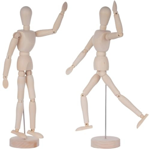 2 Stück bewegliche Künstlerpuppen aus Holz, flexible menschliche Figuren zum Zeichnen, Malen und Bürodekor