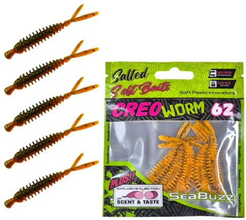 SEABUZZ Gummifische Angelköder Set Creo Worm 5x62mm Hecht Forelle Barsch | Gummiköder - Wels & Zander Kunstköder - Raubfisch Angelnset - Süß- und Salzwasser Angelausrüstung