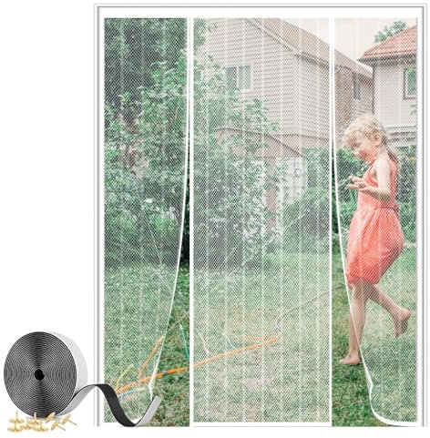Magnetischer Insektenschutz für Tür, 120 x 180 cm, Doppeltürvorhang, Fliegenschutz, Netzvorhang, selbstschließender Anti-Mücken-Vorhang für Doppelschiebetür, Terrassentür, Moskitonetz