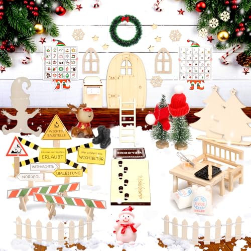 EIKEJI Wichteltür Set, 78 Stück Wichtel Zubehör Weihnachten, Wichtelhaus Baustelle, Wichteltür Komplettset, Elfentür Wichtel Tür Weihnachtswichtel Set mit Backenset, Adventskalender,DIY Geschenk