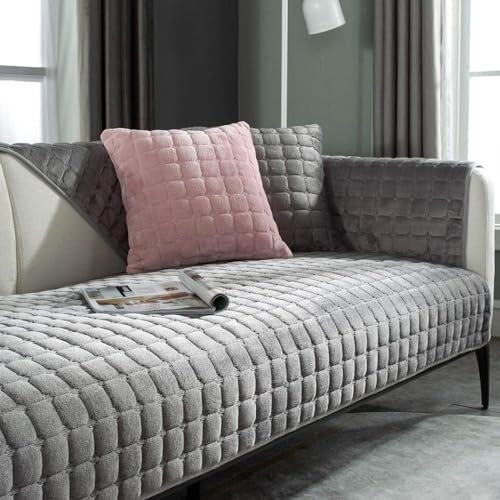 Misorat Samt Sofaschoner Sofabezug 1 2 3 4 Sitzer, L Form 1/2/3/4 Sitzer, Sofa Überzug SofaÜberwurf rutschfest Sofa Couch Sofaüberwürfe,Dunkelgrau-70 * 210cm