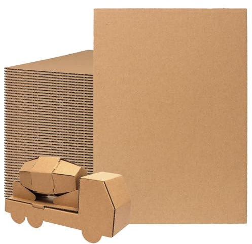 MOUYAT 50 PCS Corrugated Cardboard A4, 3mm Thick Large Cardboard Sheets, Kraft Corrugated Paper For Crafting, Packaging, Storage