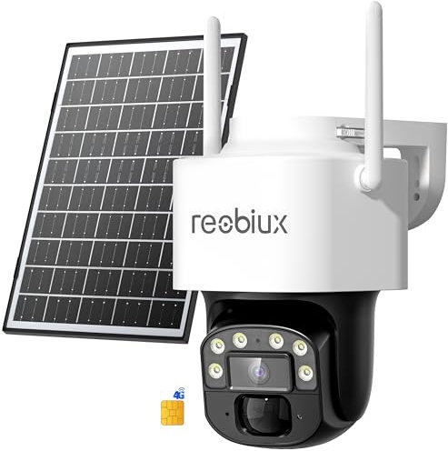 Reobiux 4G LTE Überwachungskamera Aussen Solar mit SIM Karte, 2K 3MP PTZ Kabellos IP Kamera Ohne WLAN Outdoor, Kamera Überwachung Außen Akku mit FarbNachtsicht, PIR Erkennung, 2-Wege-Audio, IP65