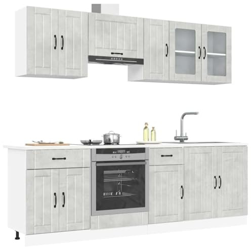 IKAYAA Mueble de Cocina Kalmar 8 Piezas - Módulos con Armarios y Colgantes - Gris Hormigón