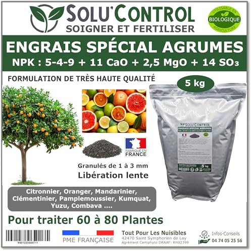 Engrais Spécial Agrumes 5 kg - SoluControl - Formulation haute qualité Organo-Minerale - Citronnier, Oranger, Mandarinier, Clémentinier, Pamplemoussier, Kumquat, Yuzu, Combava ...