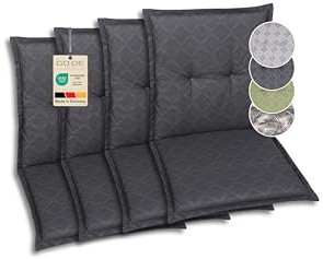 GO-DE Textil Bequeme und attraktive Polsterauflagen für Niederlehner-Gartenstühle (4er-Set, Rautenlinien anthrazit, Niederlehner)