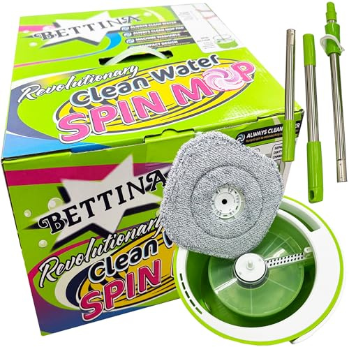 Clean Water Spin Mop Bucket Set With Extra Mop Pad Separates Clean & Dirty Water Perfect For Wooden, Marble & Tiled Bathroom Floors