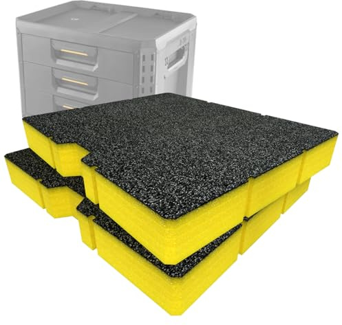 Shadow Foam Paquete de inserción compatible con Toughbuilt Stacktech 3 XL Cajón | Cortar y pelar espuma para la organización caja de herramientas, Kaizen, 5S (amarillo, 50 mm)