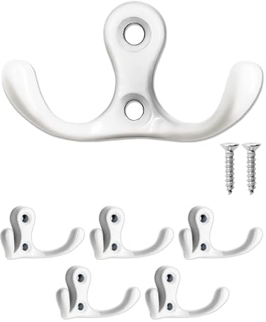 Fuxxer 5x Klassische Doppelhaken aus Eisen, Garderobenhaken, 52x30mm, weiß