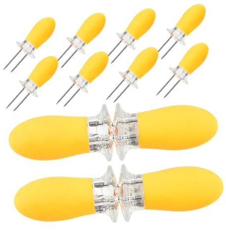 HEMOTON 12pezzi Supporti Per Pannocchie Di Mais in Silicone e Inossidabile Set Di Spiedini Compatti Di Sicurezza Per Barbecue e Feste