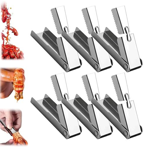 Crawfish Peeler Toolss, Stainless Steel Shrimp Sheller Kit with Ergonomic Grip, Crayfish Shelling Device Seafood Tool, Easily Peeling Shrimp Tails, Crawfish Tail Remover Tool for Kitchen (6pcs)