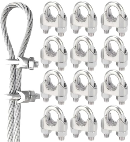 12 Stück Drahtseilklemme M3 Edelstahl, Seilklemmen 3 mm, Seilklemmen zum Befestigen von Seilen, Aufhängen von Markisen, Waschlinien, Banner