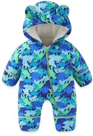 JiAmy Baby Toddler Snowsuit Winter Romper Suit, Baby Boys Girls Bear Hooded Footed Romper Snow suits Cartoon Zipper Jumpsuit Winter Outfits Clothes 3-24 Months
