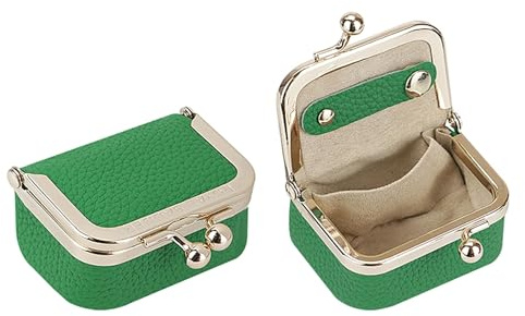 Royal Bagger Mini joyero de cuero genuino para mujer, monedero con cerradura de beso de Color sólido, pequeña bolsa de almacenamiento 1894 (Lago Verde)