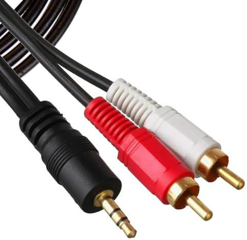 HDXH 1 Pcs RCA to 3.5mm Aux Cable,Red and White to 3.5mm Jack Cable with Durable Nylon Braided Gold-plated,Phono to 3.5mm Jack Adapter Lead for Home Theater/Speakers/Tablets/HDTV/Phone/Car(1.5m)