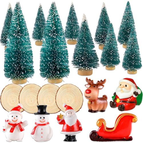JeVenis Christmas Miniature Ornament Kits for DIY Tiny Christmas Figurines | Xmas Tree Snowman Santa Claus centerpiece Table Decoration for Xmas Village Home Gift Craft 20 Pack