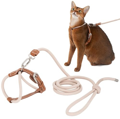 Duuclume Verstellbares X-förmiges ausbruchsicheres Katzengeschirr und Leine, Set zum Spazierengehen, robustes 1,3 m langes Nylonseil und robuste Schnalle, leicht, weich, Braun