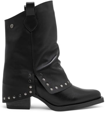Porronet Botas Doble Faz De Piel Negro Con Tachuelas Fiorella