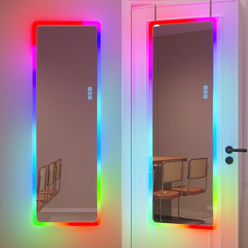 Vlsrka Wandspiegel Ganzkörperspiegel RGB, 120x40cm, Weiß | Türspiegel zum Einhängen, Wandspiegel Groß mit 7 Lichtmodi und 7 LED Licht, Hängespiegel für Schlafzimmer Wohnzimmer