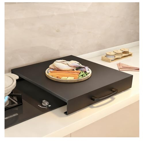 Placa de Cubierta para Estufa Gas, Placa Acero Carbono Estufa Gas con Asas para Estufas Encimera y Ampliar Espacio Cocina(Black,L15.75xW19.69xH2.76IN)