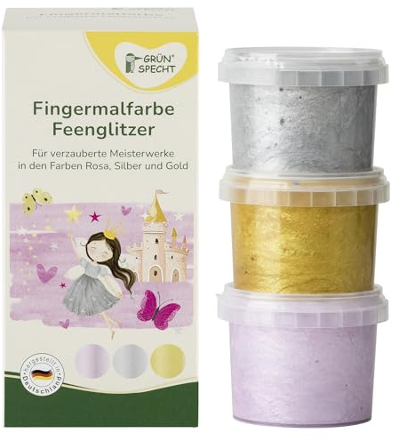 GRÜNSPECHT Fingermalfarbe Glitzer Feenglitzer, 3 x90 g,Malen & Basteln | 3 Farben (Rosa, Silber, Gold), mit Maisstärke aus kbA , Malen & Basteln, Made in Germany