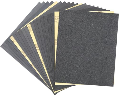 20 PCS Wet Dry Sandpaper 120-2000 Grit Sheets for Polishing & Finishing | 9 x 11 Inch Sand Paper Assortment Pack, Silicon Carbide Abrasive, Grit Marked Sheets, Wood, Metal & Automotive Polishing