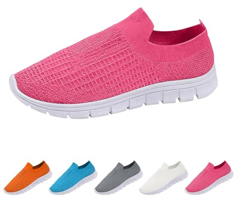Sommarsneakers, dam, lätta, slip-skor, dam, eleganta, andningsbara, fritidsskor, bekväma joggingskor, enfärgade sommarskor, moderiktiga sneakers för vardag och promenader, Het rosa, 39 EU