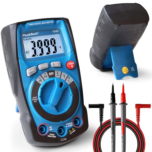 PeakTech 1021 - Multimetro digitale CAT III 600V True RMS compatto e robusto con display 4000 conteggi – Misuratore professionale per elettricisti con auto-range, 400µA/mA, Ohm, Cap, Hz e tester di
