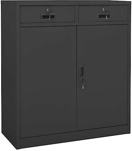 Mhdvray Armario de oficina antracita 90 x 40 x 102 cm de acero con 2 estantes ajustables y 3 cajones con rodamientos de bolas, armario para oficina, trastero, sótano y garaje