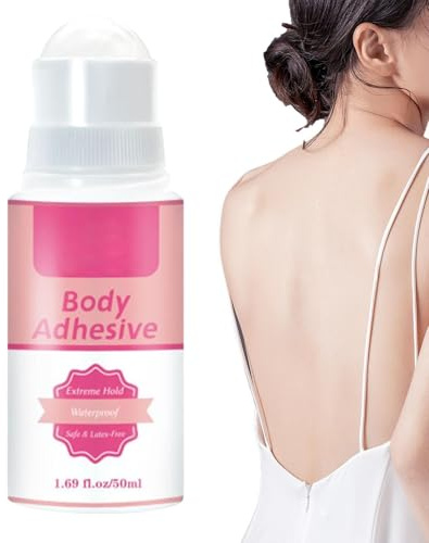 Body Adhesive RollOn - 50g Colla Per I Vestiti Sulla Pelle, Liquido Di Ritenzione Tessile Invisibile, Colla Per Vestiti Per Calze Spalline Maniche Parrucche Reggiseno Spalline Costumi Body