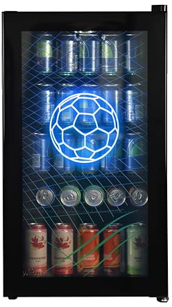 Willow WFBC98B 98L Freestanding Undercounter Beverage Cooler/Drinks Fridge, with Triple Glazed Glass Door, Adjustable Thermostat, Football Edition – Black