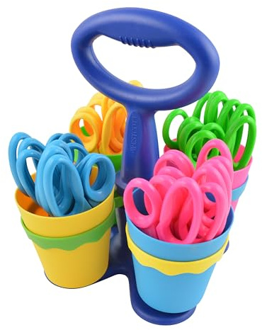 Westcott School Scissor Caddy and 5-Inch Pointed Safety Scissors for Kids, Back to School, Classroom Supplies, Assorted, 24 Pack (14755)