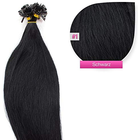 Schwarze Bonding Extensions aus 100% Remy Echthaar - 150x 1g 60cm Glatte Strähnen - Lange Haare mit Keratin Bondings U-Tip als Haarverlängerung und Haarverdichtung in der Farbe #1 Schwarz