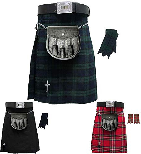Skotsk herr kilt traditionell Highland klänning kjol/kilt stift/bälte spänne/sport/blixtar 6 st kiltset
