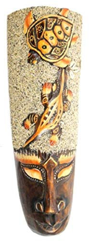 Coco Papaya Masque Africain 32cm en bois décor Tortue + Salamandre + sable et coquillages.