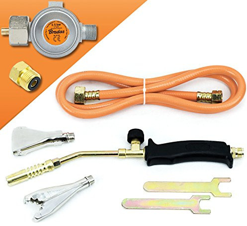 Handlötset 4-teilig mit 1,5 m Schlauch – Gaslötbrenner mit Gasdruckregler 2,5 bar & 3 Brenneraufsätzen – Profi Lötbrenner für Weich- & Hartlöten, Ideal für Camping & Grillanzünder, Gasbrenner