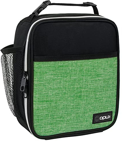 opux Premium Insulated Lunch Box, Soft School Lunch Bag for Kids Boys Girls, Leakproof Small Lunch Pail Men Women Work, Reusable Compact Cooler Tote Lunchbox for Office Adult, Heather Green