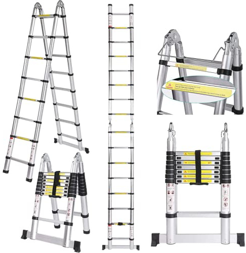 Voluker 5M Escalera Plegable,Escalera Telescópica de Aluminio,Escalera Extensible,2.5M+2.5M,Carga maxima150kg