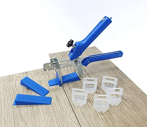 Fliesen Nivelliersystem Blau Fliesenstärke 3-12 mm Maxi-Set 1 mm 1500 Laschen 200 Keile + Zange -Verlegesystem Fliesenverlegung Fliesenverlegehilfe Fliesenverlegesystem Fliesennivelliersystem