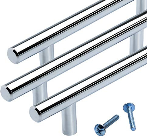 Stahlia Möbelgriffe massiv Stahl Chrom Matt 256 mm Schrankgriffe Ø12mm (1 Stück) Vollmaterial Schubladengriffe Küchengriffe Stangengriff Handgriff Relinggriff