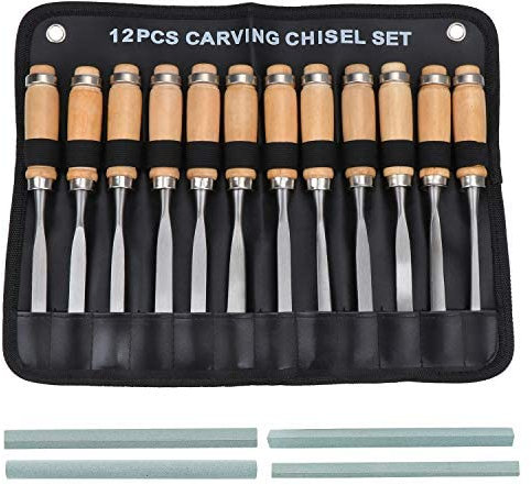 KEESIN Set di Scalpelli a Mano per Intaglio del Legno, Strumento Professionale per Sgorbie per Carpe,12 in 1