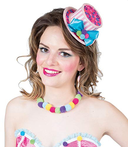 NET TOYS Niedlicher Lollipop Minizylinder mit Schleife - Hübsches Frauen-Kostüm-Zubehör Partyhut Zuckerwatte mit Haarklammern - EIN Highlight für Fasching & Kostümfest