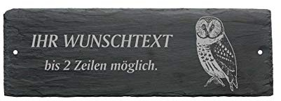 Türschild EULE UHU - mit Wunschtext - aus Schiefer - 22 x 8 cm