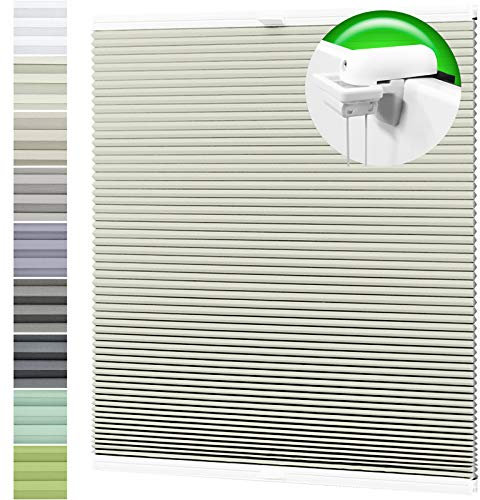 HORIVERT Wabenplissee Creme 85x130 cm (B x H) mit Klemmträgern, mit Eco Dichtungspads, ohne Bohren, Doppelplissee | Plissee| Faltrollo, Weiße Rückseite, Klemmfix, leichte Montage mit Video