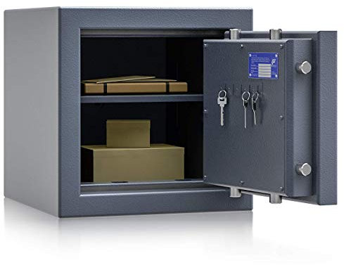 Müller Safe Wertschutzschrank Grad 2 EN 1143-1 BM2-0 | H450xB450xT465 | Doppelbartschloss mit 2 Schlüssel | ECB-S Zertifiziert | 1 Fachboden | Platz für 4 A4-Ordner | 109 kg