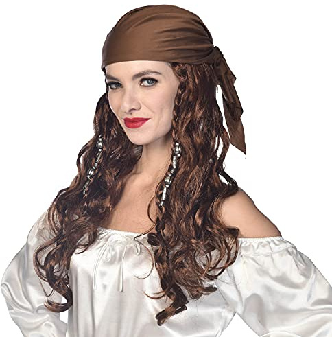 Long Pirate Wig Bandana Brown